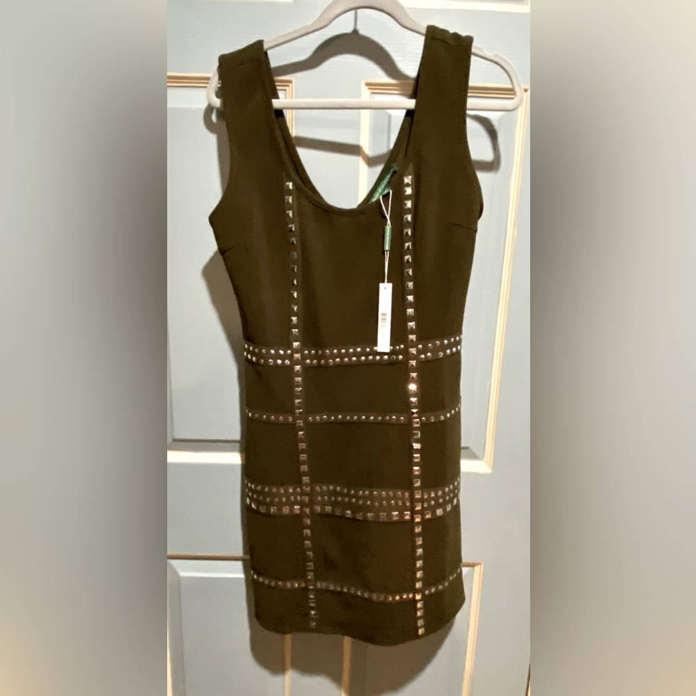 Olive Green Gold Studded Tank Dress